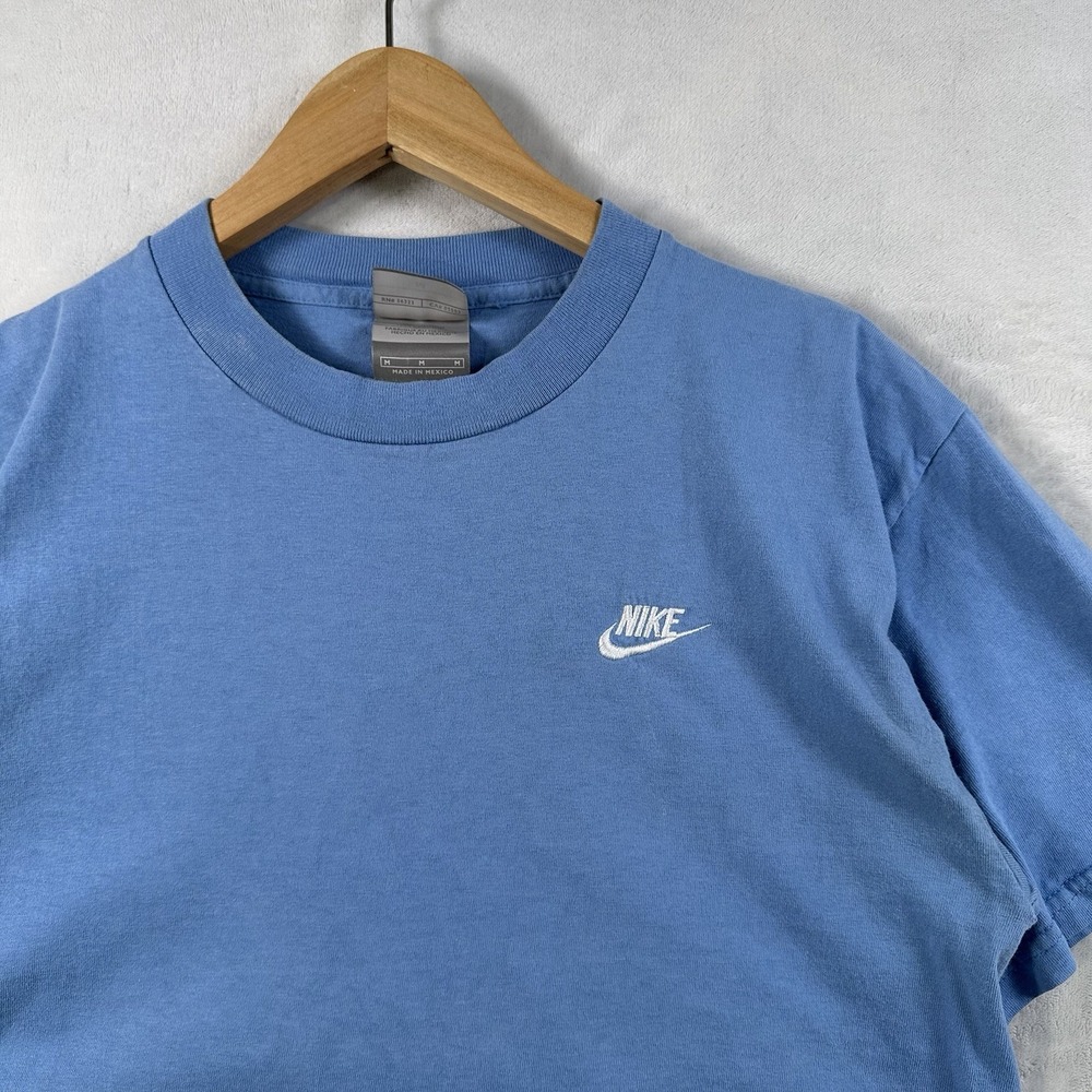Vintage Y2K Nike Check Logo T-Shirt Size Medium Blue Silver Tag